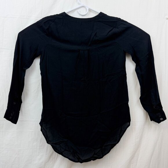 Lucky Brand Collarless V-Neck Henley Blouse Women XS Black - Picture 3 of 9